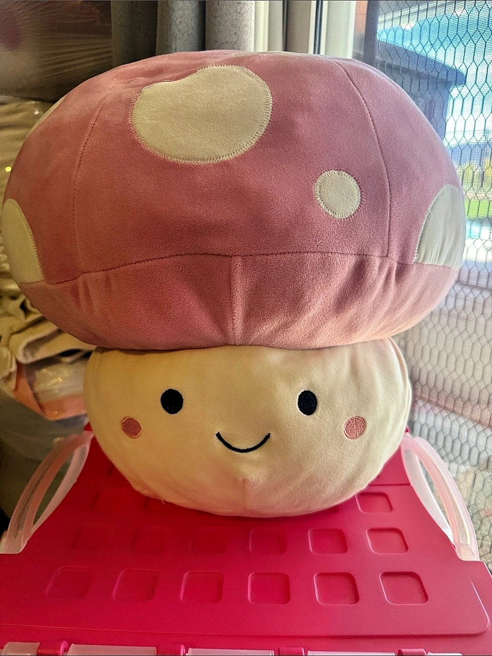 Mushroom Pink Polka Dot Plush weighted